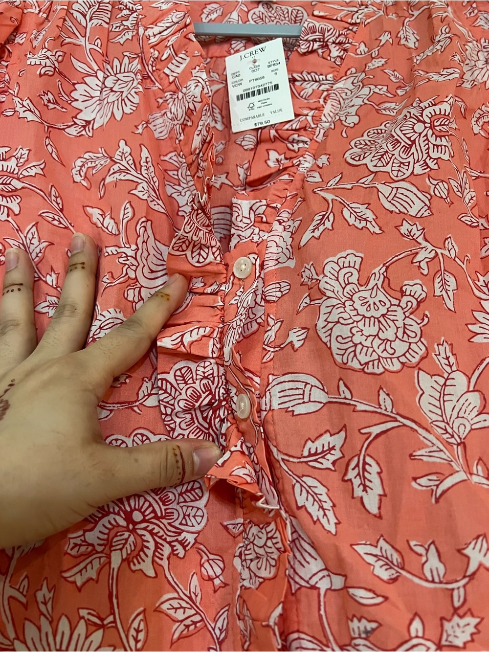NWT J.‎ Crew ruffle trim sleeveless blouse white and pink floral print button - Picture 3 of 6